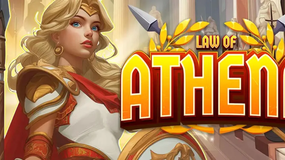 Law of Athena slot game interface na may temang Ancient Greece