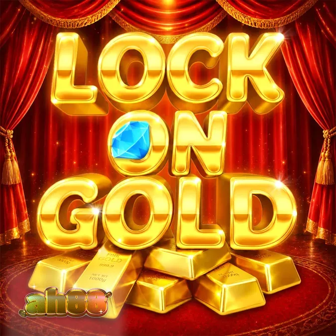 Isang marangyang slot machine na may temang ginto at pulang kurtina sa background.